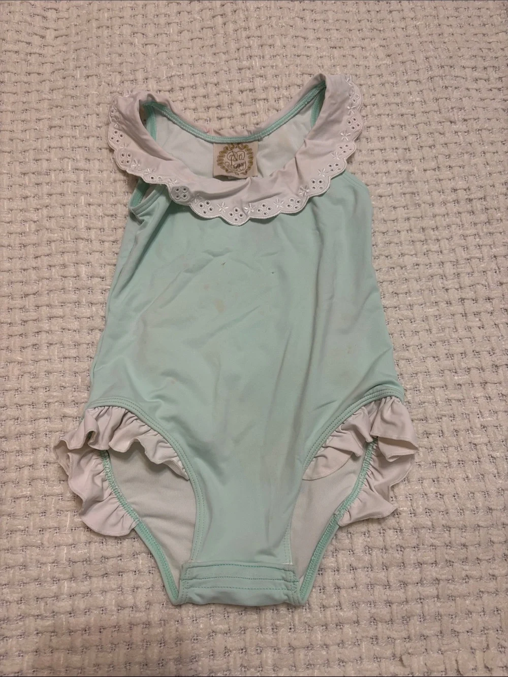 The Beaufort Bonnet Company Mint Green and White Ruffle Swimsuit
